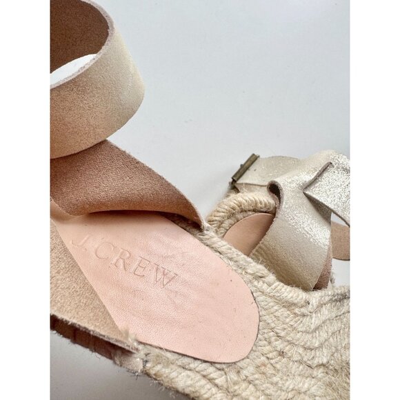 J CREW Corsica Gold Leather Platform Espadrille Wedge Sandals, Size 7 - Picture 3 of 16